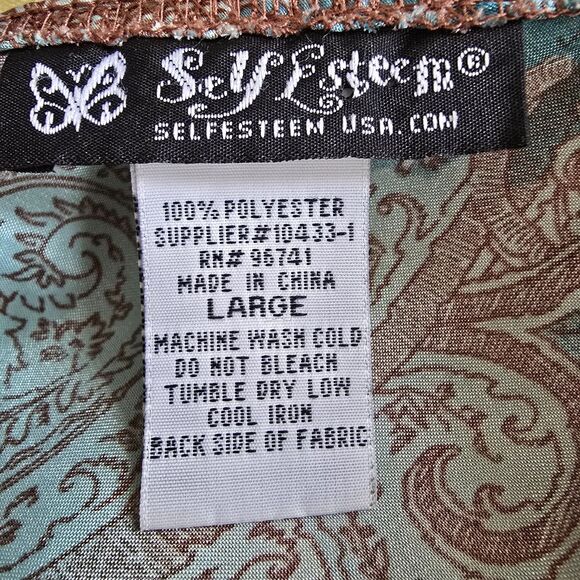 Vintage Y2K Self Esteem Babydoll Tank Satin Tie Ruched Paisley Brown Fairy Boho - Picture 7 of 7